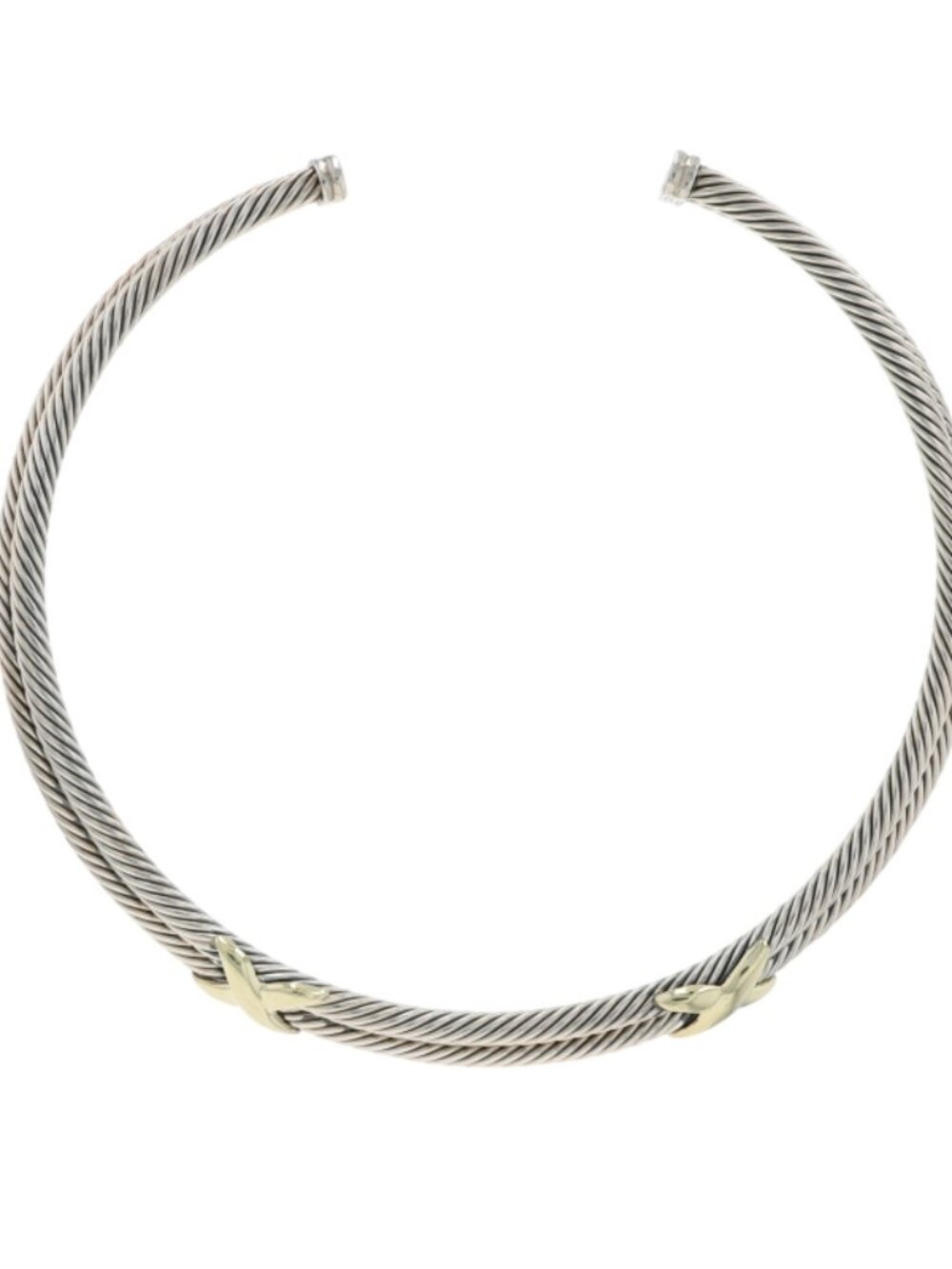 David Yurman Double Cable X Choker Necklace 17" Sterling 925 Yellow Gold 14k